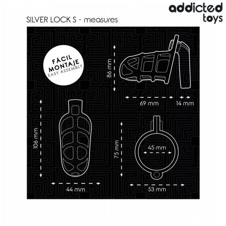 ADDICTED TOYS LOCKED - CAGE À PÉNIS EN MÉTAL AVEC VERROU ARGENT TAILLE S