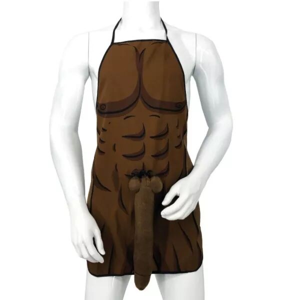 DIABLO PICANTE - TABLIER MUSCL� AVEC P�NIS 3D EN TON MARRON
