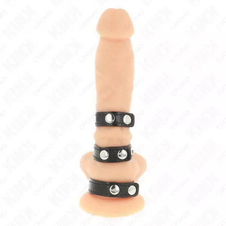 KINK - ANNEAU PÉNIS EN CUIR TRIPLE AVEC FERMETURE À PRESSION