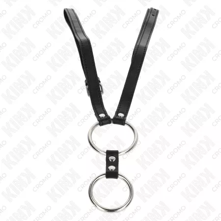KINK - DOUBLE ANNEAU PÉNIS EN MÉTAL 3,8 CM À 5 CM AVEC CEINTURE EN CUIR 112 CM