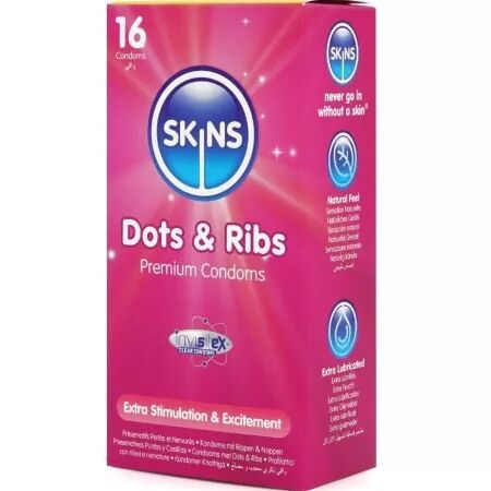 SKINS - PACK DE 16 PRÉSERVATIFS PREMIUM DOTS & RIBS