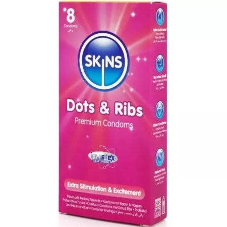 SKINS - PACK DE 8 PRÉSERVATIFS PREMIUM DOTS & RIBS