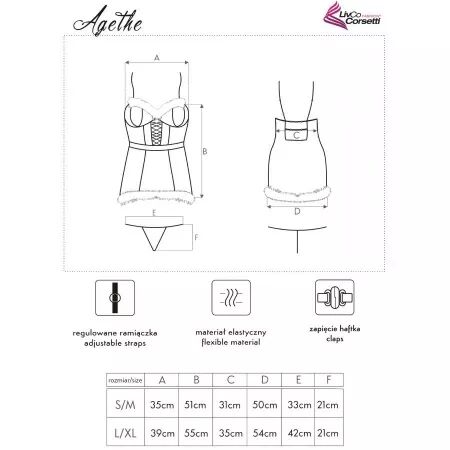 LIVCO CORSETTI FASHION - AGETHE LC 90607 CHEMISE + STRING + BONNET DE NO&Euml;L L/XL