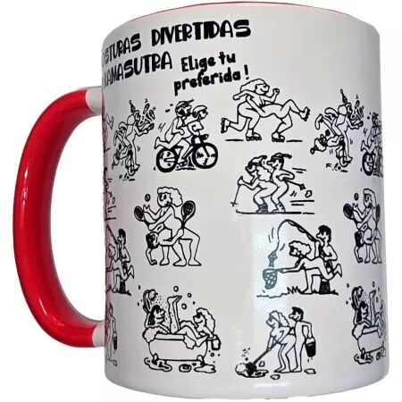 DIABLO PICANTE - TASSE BLANCHE POSITIONS KAMASUTRA AVEC ANSE ROUGE 370 ML