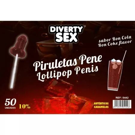 DIABLO GOLOSO - 50 SUCETTES P&Eacute;NIS SAVEUR RON COLA 10% ALCOOL