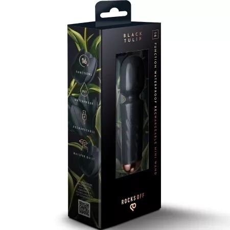 ROCKS-OFF - MINI BAGUETTE RECHARGEABLE 16 FONCTIONS TULIPE NOIRE