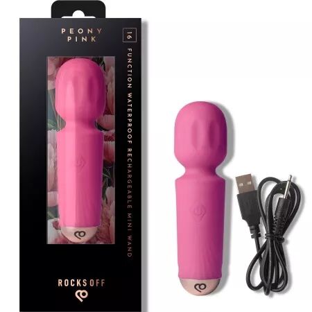 ROCKS-OFF - MINI BAGUETTE RECHARGEABLE 16 FONCTIONS ROSE PIVOINE