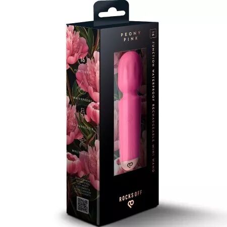 ROCKS-OFF - MINI BAGUETTE RECHARGEABLE 16 FONCTIONS ROSE PIVOINE