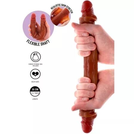 GET REAL - GODEMICHET EN SILICONE &Agrave; DOUBLE EXTR&Eacute;MIT&Eacute; CARAMEL 35 CM
