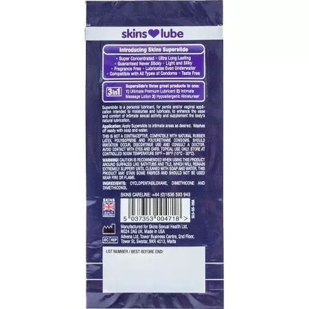 SKINS - SUPERSLIDE LUBRIFIANT &Agrave; BASE DE SILICONE DOSE UNIQUE 5 ML