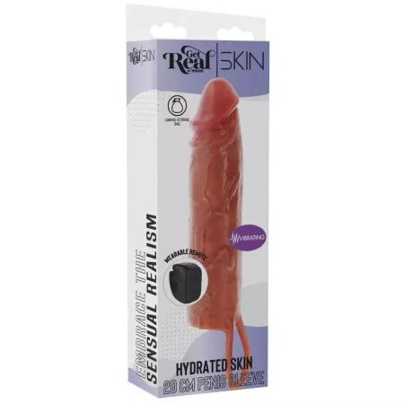 GET REAL - MANCHON P&Eacute;NIS VIBRANT EN SILICONE HYDRATANT CARAMEL 20 CM
