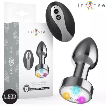 INTENSE - PLUG ANAL VIBRANT EN M&Eacute;TAL AVEC LUMI&Egrave;RES LED ET T&Eacute;L&Eacute;COMMANDE - TAILLE S