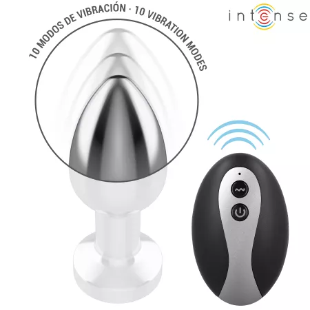 INTENSE - PLUG ANAL VIBRANT EN M&Eacute;TAL AVEC LUMI&Egrave;RES LED ET T&Eacute;L&Eacute;COMMANDE - TAILLE S