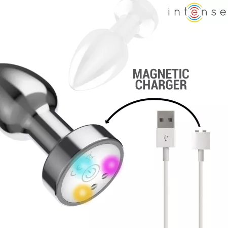 INTENSE - PLUG ANAL VIBRANT EN M&Eacute;TAL AVEC LUMI&Egrave;RES LED ET T&Eacute;L&Eacute;COMMANDE - TAILLE M