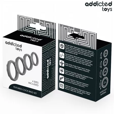 ADDICTED TOYS - ENSEMBLE D'ANNEAUX P&Eacute;NIS TEXTUR&Eacute;S, 4 TAILLES