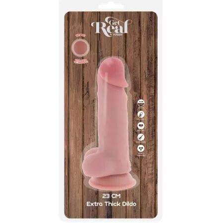 GET REAL - P&Eacute;NIS R&Eacute;ALISTE DE LUXE AVEC TESTICULES EXTRA &Eacute;PAIS DE 23 CM