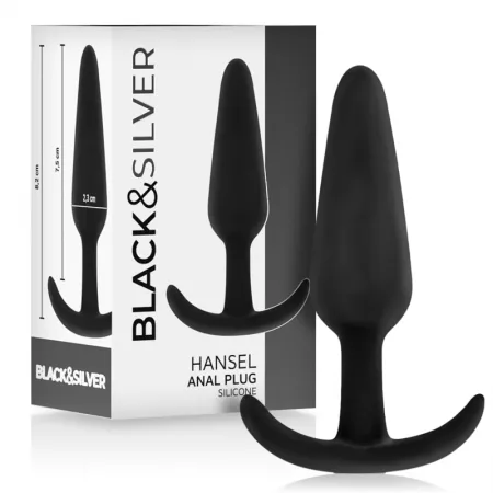 BLACK&SILVER - BOUCHON ANAL EN SILICONE HANSEL AVEC PETITE POIGN&Eacute;E