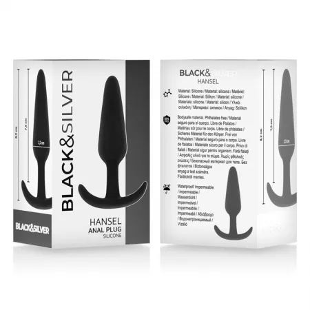 BLACK&SILVER - BOUCHON ANAL EN SILICONE HANSEL AVEC PETITE POIGN&Eacute;E
