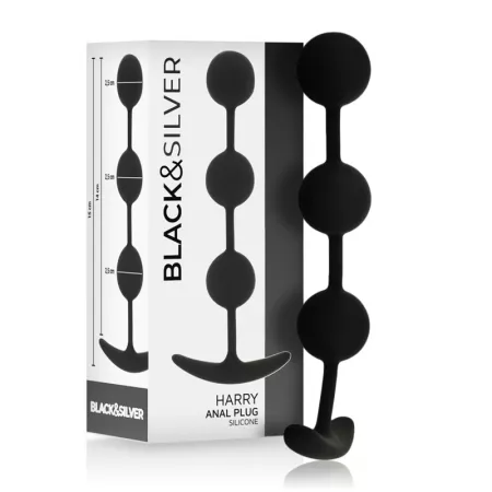 BLACK&SILVER - CHAPELET ANAL HARRY 3 SPH&Egrave;RES EN SILICONE 14 CM