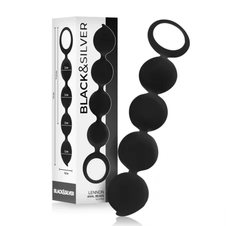 BLACK&SILVER - CHAPELET ANAL LENNON 4 SPH&Egrave;RES SILICONE 15 CM