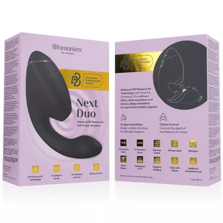 WOMANIZER - DUO NEXT STIMULATEUR CLITORIAL ET DE POINT G DOUBLE NOIR