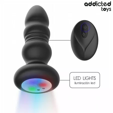 ADDICTED TOYS - PLUG ANAL ROTATIF ET VIBRANT, T&Eacute;L&Eacute;COMMANDE AVEC LUMI&Egrave;RE LED
