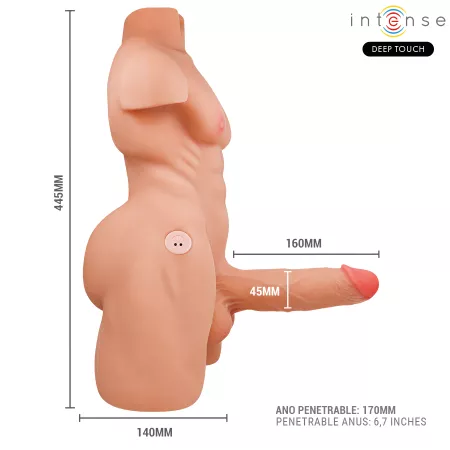 INTENSE DEEP TOUCH - TORSE MARTY AVEC ANUS ET GODEMICHET R&Eacute;ALISTE AVEC POUSSE ET VIBRATION, T&Eacute;L&Eacute;COMMANDE, 6,2 KG