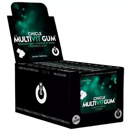 WUG GUM - MULTIVIT VITAMINES C, H, D, B&Ecirc;TA-CAROT&Egrave;NE, LYCOP&Egrave;NE ET TH&Eacute; VERT | PR&Eacute;SENTOIR 12 X 8 UNIT&Eacute;S