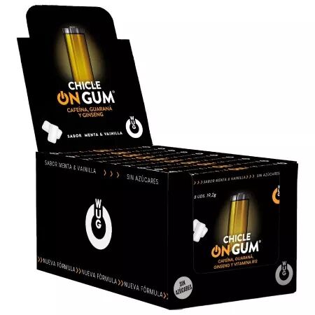 WUG GUM - ON &Agrave; LA CAF&Eacute;INE, AU GINSENG ET &Agrave; LA GOMME DE GUARANA | PR&Eacute;SENTOIR 12 X 8 UNIT&Eacute;S