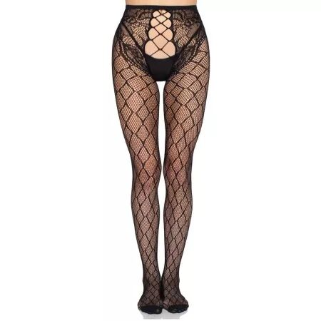 LEG AVENUE - 1966 COLLANTS R&Eacute;SILLE AVEC CULOTTE SANS ENTREJAMBE NOIR - TAILLE UNIQUE