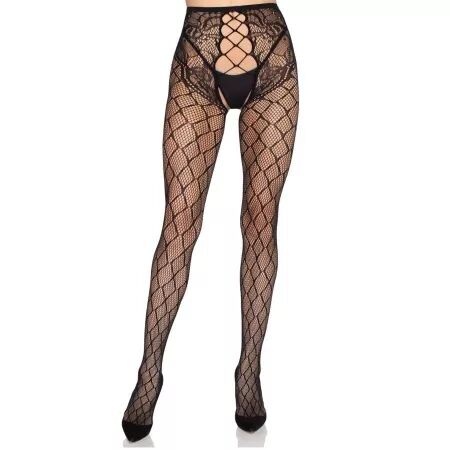 LEG AVENUE - 1966 COLLANTS R&Eacute;SILLE AVEC CULOTTE SANS ENTREJAMBE NOIR - TAILLE UNIQUE