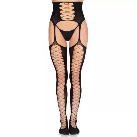 LEG AVENUE - 1968 BAS AVEC PORTE-JARRETELLES INT&Eacute;GR&Eacute; NOIR - TAILLE UNIQUE