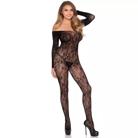 LEG AVENUE - 89366 LINGERIE EN DENTELLE BODYSTOCKING NOIR - TAILLE UNIQUE