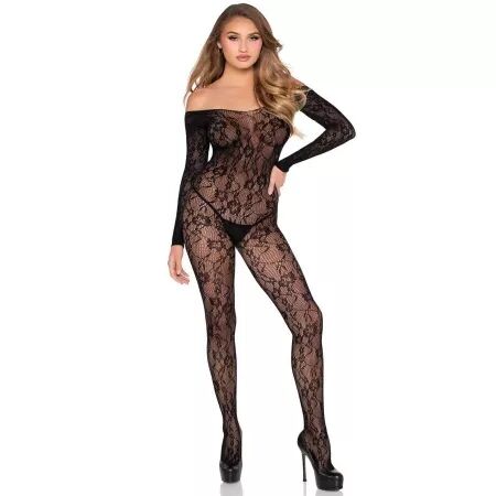 LEG AVENUE - 89366 LINGERIE EN DENTELLE BODYSTOCKING NOIR - TAILLE UNIQUE