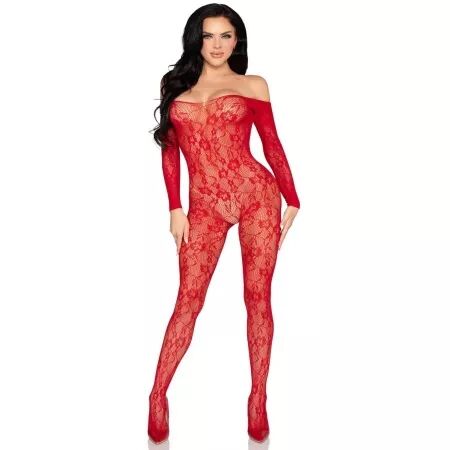LEG AVENUE - 89366 LINGERIE EN DENTELLE BODYSTOCKING ROUGE - TAILLE UNIQUE