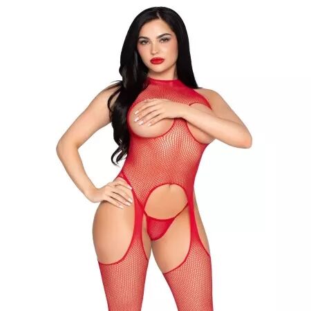 LEG AVENUE - 89374 BODYSTOCKING ET CULOTTE ROUGES SANS COUVERCLE - TAILLE UNIQUE