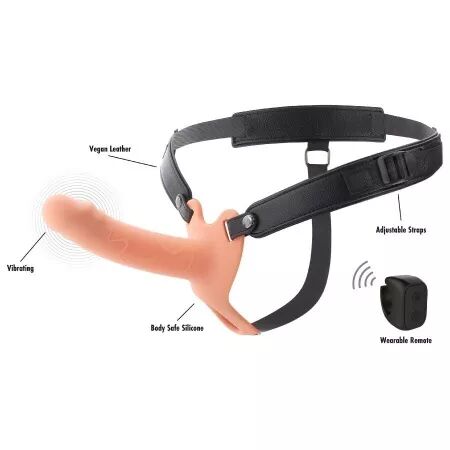 HIDDEN DESIRE - INFERNO MANCHON P&Eacute;NIS VIBRANT AVEC STRAP-ON 16 CM