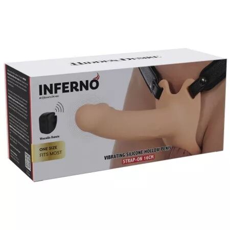 HIDDEN DESIRE - INFERNO MANCHON P&Eacute;NIS VIBRANT AVEC STRAP-ON 16 CM