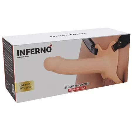 HIDDEN DESIRE - INFERNO MANCHON P&Eacute;NIS AVEC STRAP-ON EN SILICONE 18 CM