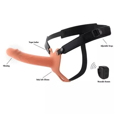 HIDDEN DESIRE - INFERNO MANCHON P&Eacute;NIS VIBRANT AVEC STRAP-ON 18 CM