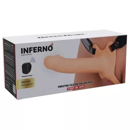 HIDDEN DESIRE - INFERNO MANCHON P&Eacute;NIS VIBRANT AVEC STRAP-ON 18 CM