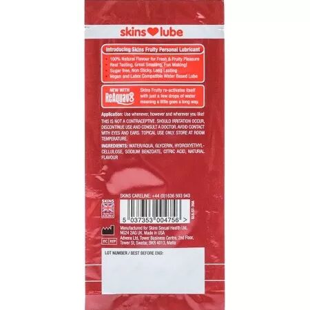 SKINS - LUBRIFIANT FRUIT&Eacute; &Agrave; BASE D'EAU FRAISE DOSE UNIQUE 5 ML