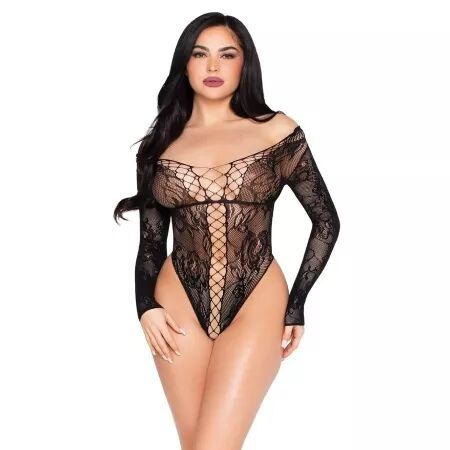 LEG AVENUE - 89370 TEDDY EN R&Eacute;SILLE ET DENTELLE NOIR - TAILLE UNIQUE