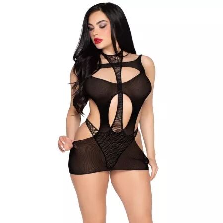 LEG AVENUE - 81680 ROBE MINI OPAQUE ET D&Eacute;BARDEUR DOS NU NOIR - TAILLE UNIQUE