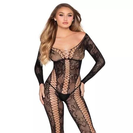 LEG AVENUE - 89369 COMBINAISON EN R&Eacute;SILLE ET DENTELLE NOIRE - TAILLE UNIQUE