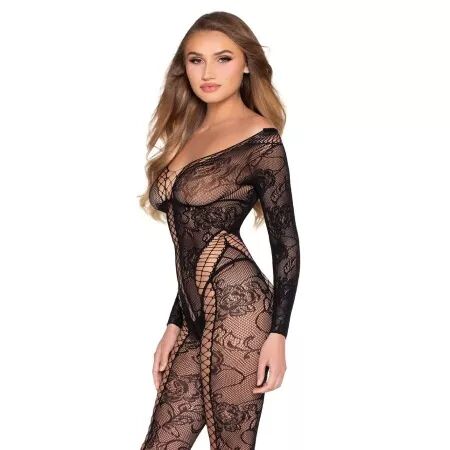 LEG AVENUE - 89369 COMBINAISON EN R&Eacute;SILLE ET DENTELLE NOIRE - TAILLE UNIQUE
