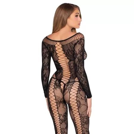LEG AVENUE - 89369 COMBINAISON EN R&Eacute;SILLE ET DENTELLE NOIRE - TAILLE UNIQUE