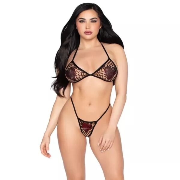 LEG AVENUE - 86147 SOUTIEN-GORGE ET STRING EN R�SILLE NOIRS - TAILLE UNIQUE