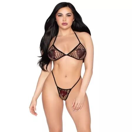 LEG AVENUE - 86147 SOUTIEN-GORGE ET STRING EN R&Eacute;SILLE NOIRS - TAILLE UNIQUE