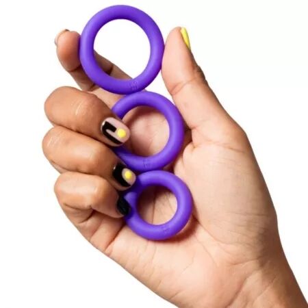 ROMP - REMIX TRIO ENSEMBLE DE 3 ANNEAUX P&Eacute;NIS EN SILICONE VIOLETTES